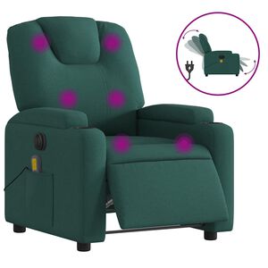 vidaXL Sill&oacute;n reclinable de masaje el&eacute;ctrico tela verde oscuro