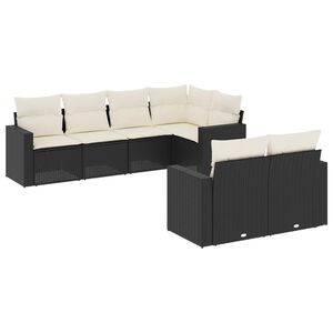 vidaXL Set de comedor de jard&iacute;n 7 pzas y cojines rat&aacute;n sint&eacute;tico negro