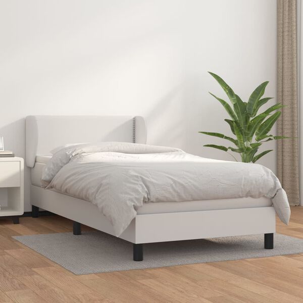 vidaXL Cama box spring con colch&oacute;n cuero sint&eacute;tico blanco 90x190 cm