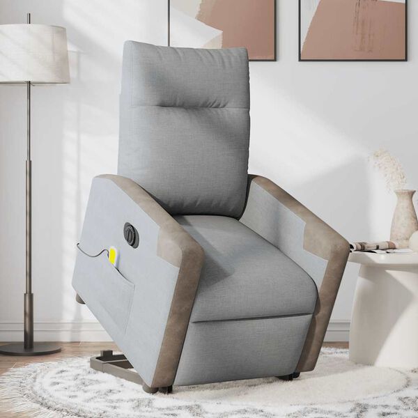 vidaXL Sill&oacute;n de masaje el&eacute;ctrico reclinable elevable tela gris claro