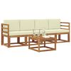 vidaXL Conjunto de sof&aacute;s de exterior con coj&iacute;n 5 pcs Natural y Crema