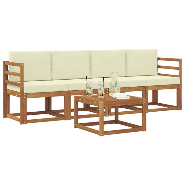 vidaXL Conjunto de sof&aacute;s de exterior con coj&iacute;n 5 pcs Natural y Crema