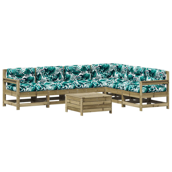 vidaXL Juego de muebles jard&iacute;n 7 pzas y cojines madera pino impregnada