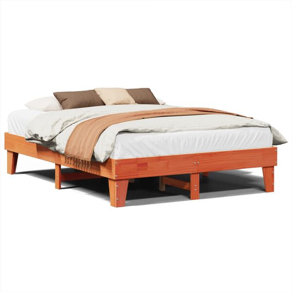 vidaXL Cama sin colchón madera maciza pino marrón cera 150x200 cm