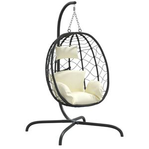 vidaXL Sill&oacute;n colgante con forma de huevo y coj&iacute;n blanco crema