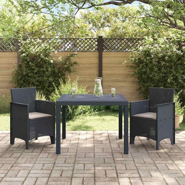 vidaXL Conjunto de Comedor de Jardín 3 pcs Antracita Ratan Polt