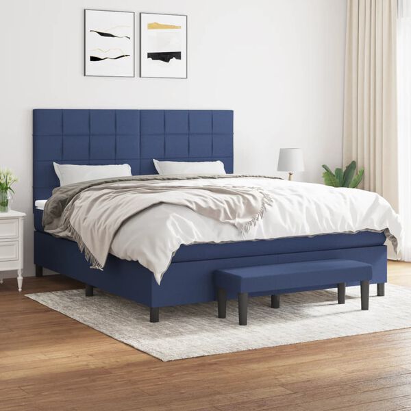 vidaXL Cama box spring con colch&oacute;n tela azul 160x200 cm