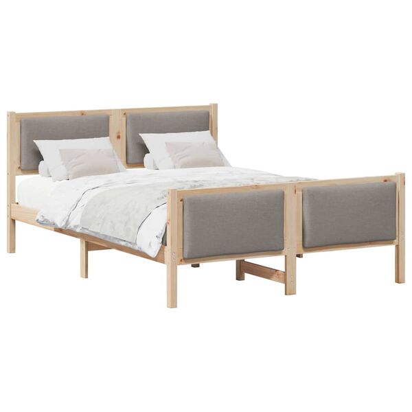 vidaXL Estructura de cama con cabecera Taup&eacute; 135 x 190 cm tela
