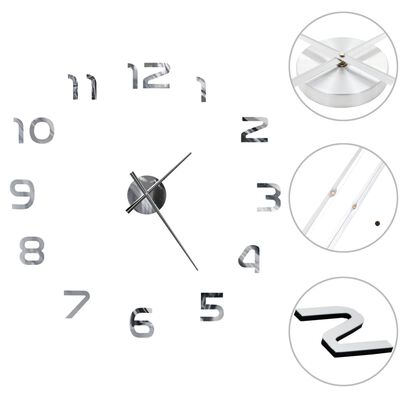 vidaXL Reloj 3D de pared con diseño moderno 100 cm XXL plateado