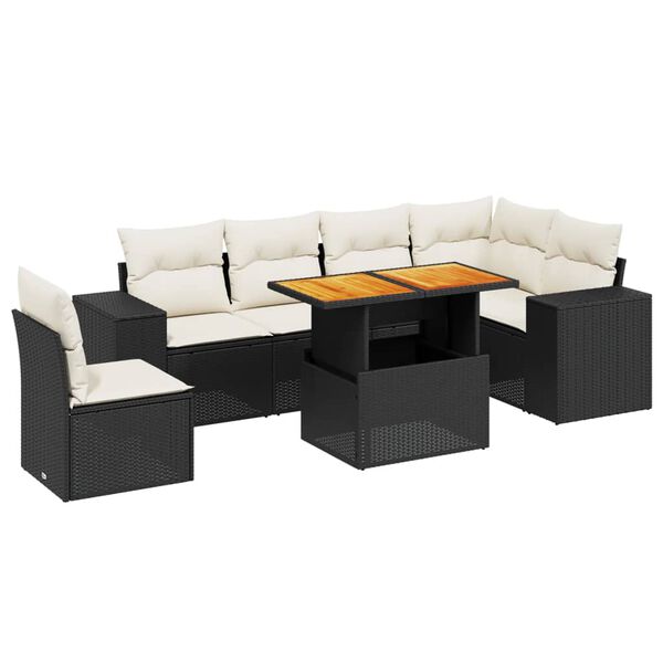 vidaXL Set de comedor de jard&iacute;n 7 pzas y cojines rat&aacute;n sint&eacute;tico negro