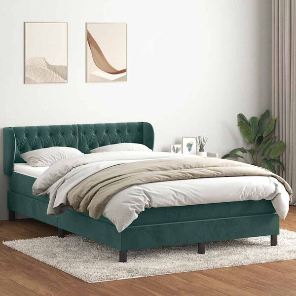 vidaXL Cama box spring con colch&oacute;n terciopelo verde oscuro 140x210 cm