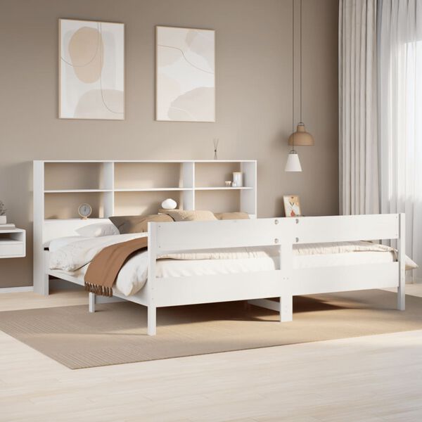 vidaXL Cama con estanter&iacute;a sin colch&oacute;n madera maciza blanca 180x200 cm
