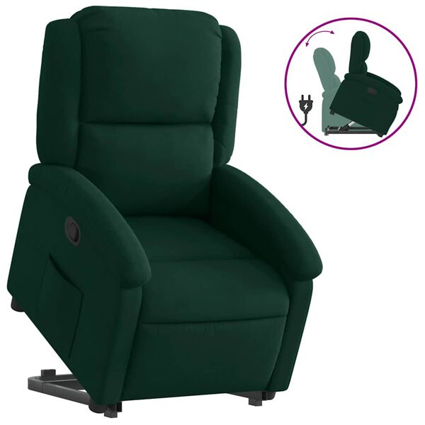 vidaXL Sill&oacute;n reclinable elevable terciopelo verde oscuro