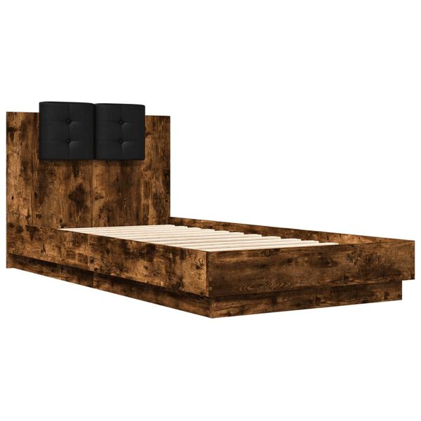 vidaXL Cama con cabecero madera de ingenier&iacute;a roble ahumado 75x190 cm