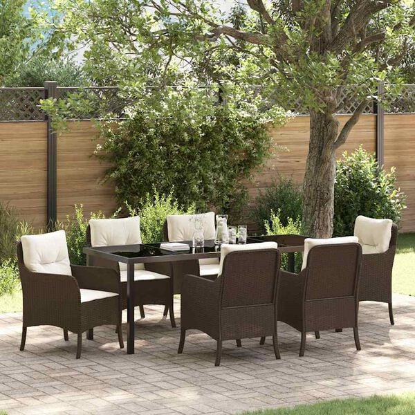 vidaXL Conjunto de Comedor de Jard&iacute;n 7 pcs Marr&oacute;n rat&aacute;n sint&eacute;tico