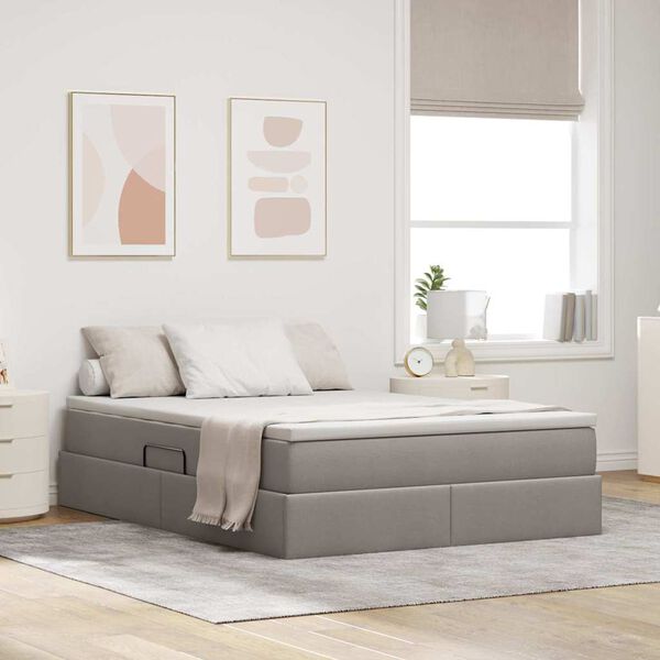 vidaXL Cama con almacenamiento y colchón Taupé 140 x 190 cm Poliéster
