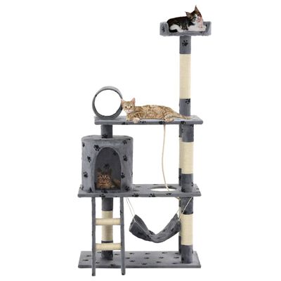 vidaXL Rascador para gatos con poste de sisal 140 cm huellas gris