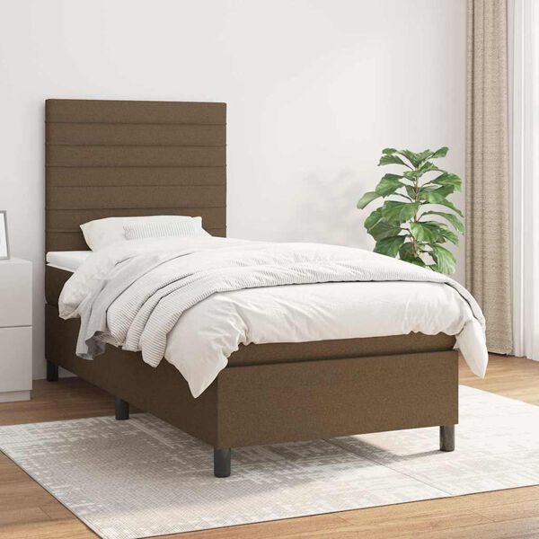 vidaXL Cama box spring con colch&oacute;n tela marr&oacute;n oscuro 90x200 cm