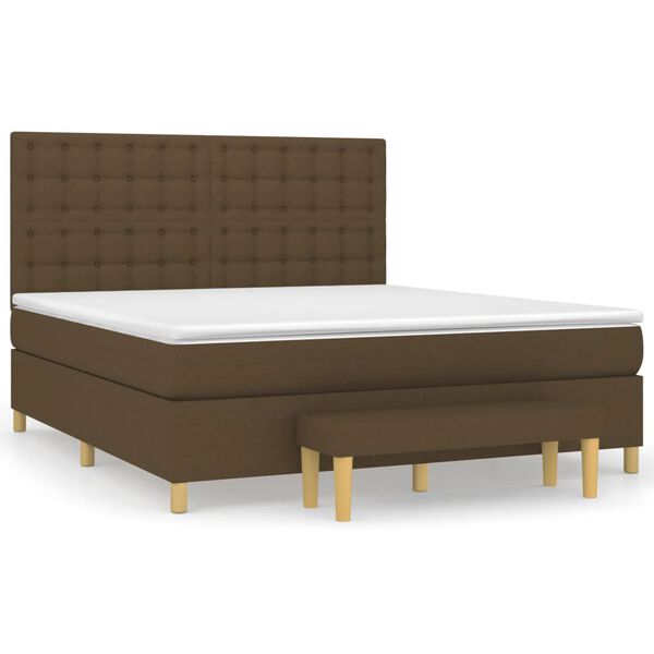 vidaXL Cama box spring con colch&oacute;n tela marr&oacute;n oscuro 180x200 cm