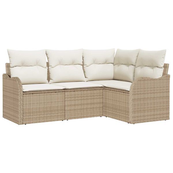 vidaXL Conjunto de sof&aacute; de jard&iacute;n 4 pcs Beige rat&aacute;n sint&eacute;tico