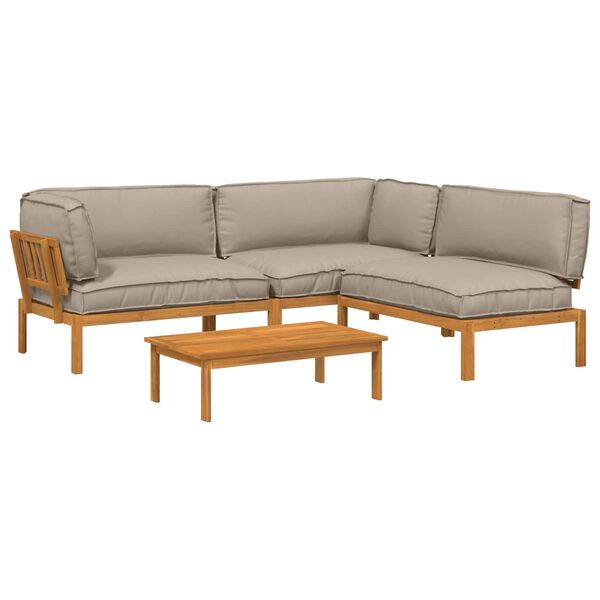vidaXL Juego de Sof&aacute; con coj&iacute;n 4 pcs Taup&eacute; Madera de Acacia S&oacute;lida