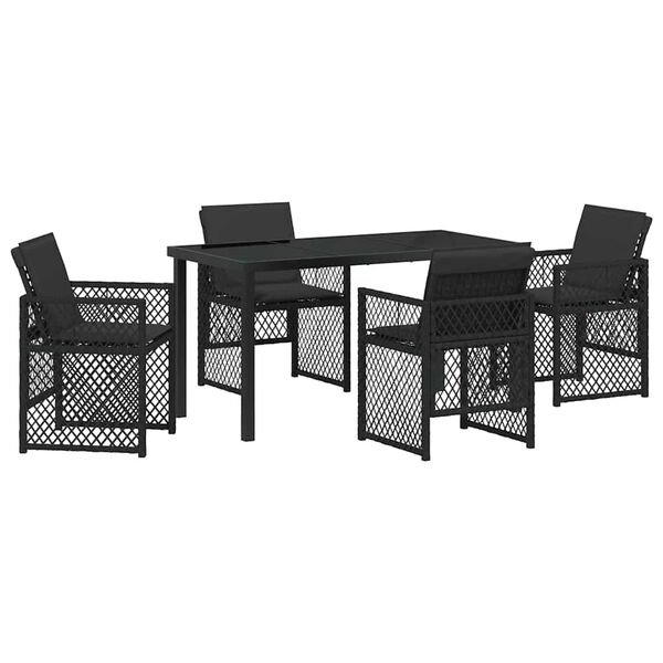 vidaXL Conjunto de Comedor de Jard&iacute;n 5 pcs Negro rat&aacute;n sint&eacute;tico