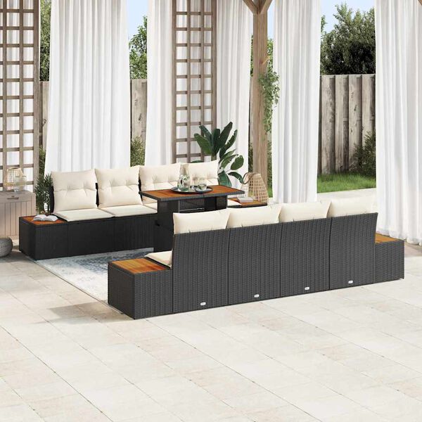 vidaXL Conjunto de sof&aacute; de jard&iacute;n 9 pcs Negro Polirat&aacute;n