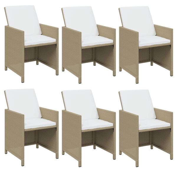vidaXL Set comedor de jard&iacute;n 7 pzas con cojines rat&aacute;n sint&eacute;tico beige