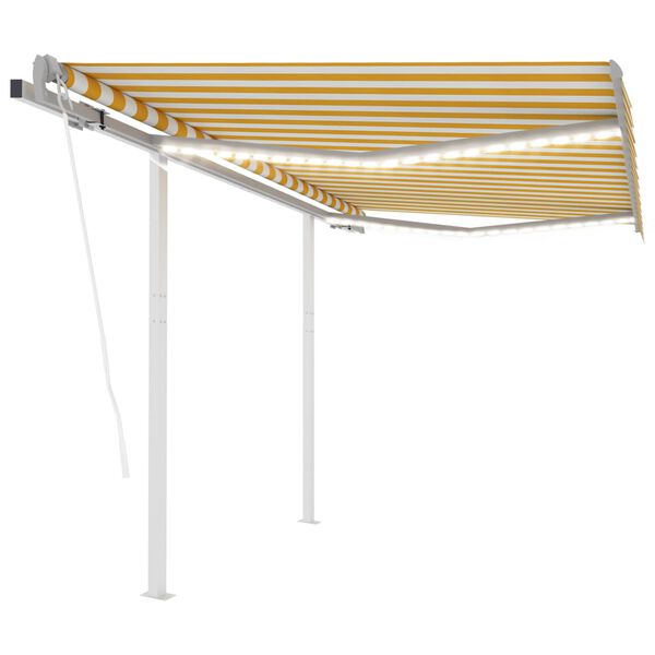 vidaXL Toldo autom&aacute;tico LED sensor de viento amarillo y blanco 3x2,5 m