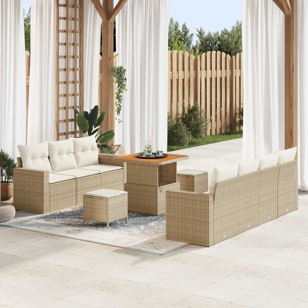 vidaXL Conjunto de sofá de jardín 10 pcs Beige ratán sintético