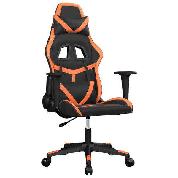 vidaXL Silla gaming de masaje cuero sintético negro y naranja