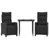 vidaXL Set comedor de jard&iacute;n 3 pzas con cojines rat&aacute;n sint&eacute;tico negro