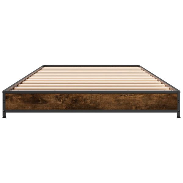 vidaXL Estructura cama madera ingenier&iacute;a metal roble humo 100x200 cm