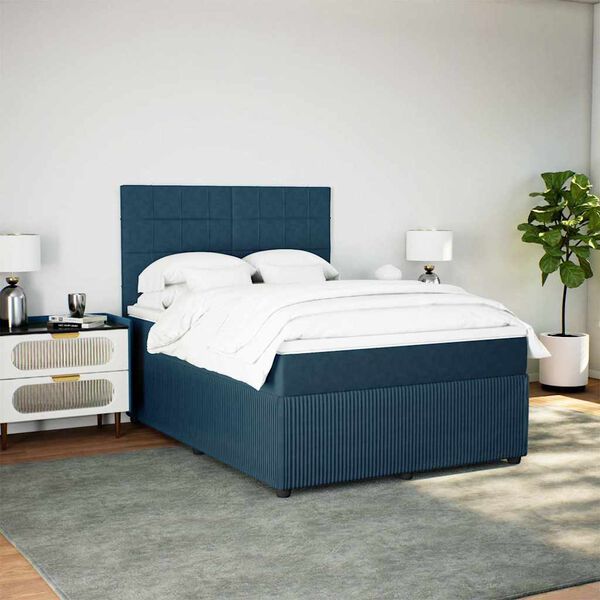 vidaXL Cama box spring con colch&oacute;n terciopelo azul oscuro 140x200 cm