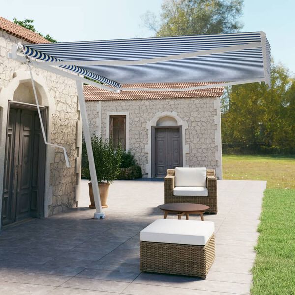 vidaXL Toldo de pie automático azul y blanco 400x350 cm