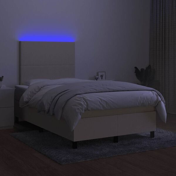 vidaXL Cama box spring con colch&oacute;n y luces LED tela crema 120x190 cm