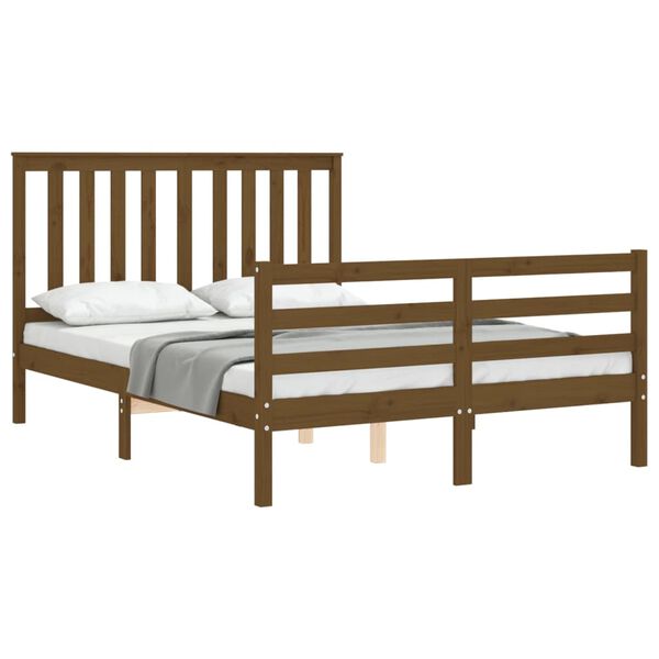 vidaXL Estructura cama y cabecero madera maciza marr&oacute;n miel 140x190 cm
