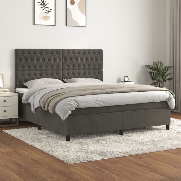 vidaXL Cama box spring con colch&oacute;n terciopelo gris oscuro 180x200 cm