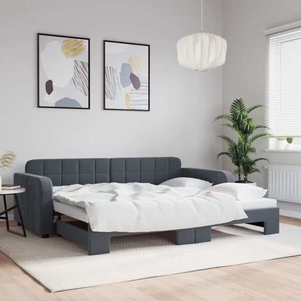 vidaXL Sof&aacute; cama nido terciopelo gris oscuro 90x200 cm