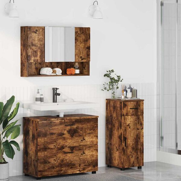 vidaXL Juego de muebles de ba&ntilde;o con caj&oacute;n 3 pcs Roble ahumado