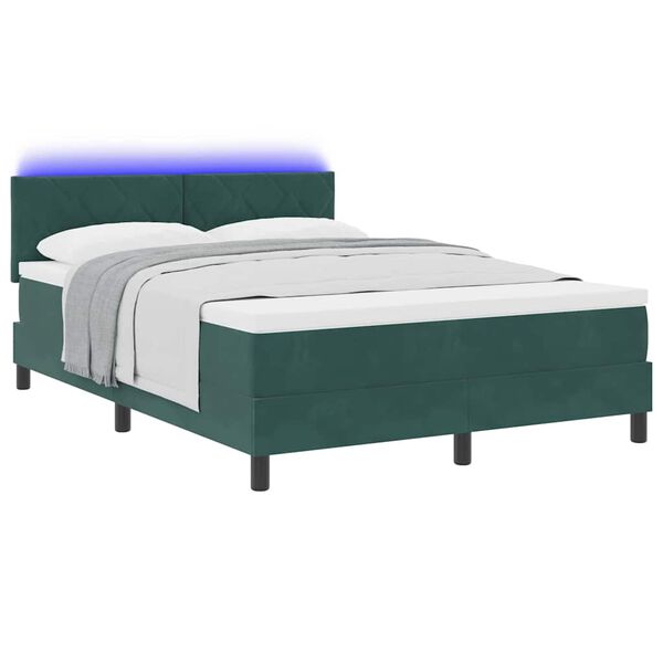 vidaXL Cama Box Spring LED Verde oscuro 140 x 200 cm Terciopelo