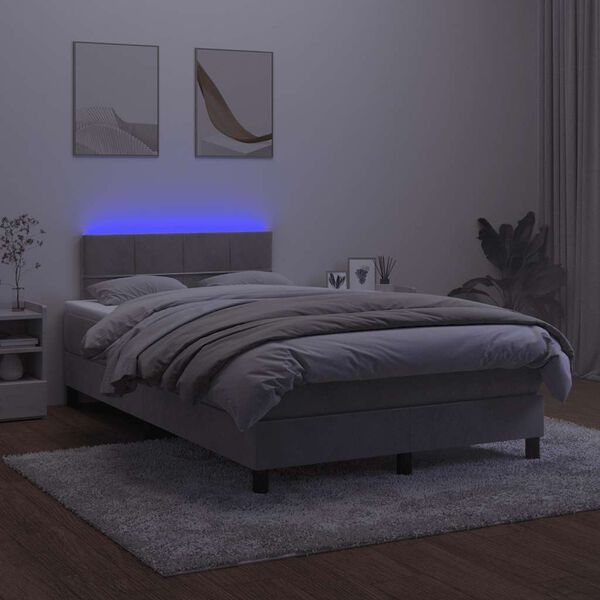 vidaXL Cama box spring colch&oacute;n y LED terciopelo gris claro 120x190 cm