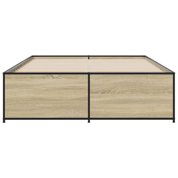 vidaXL Estructura cama madera ingenier&iacute;a metal roble Sonoma 135x190 cm