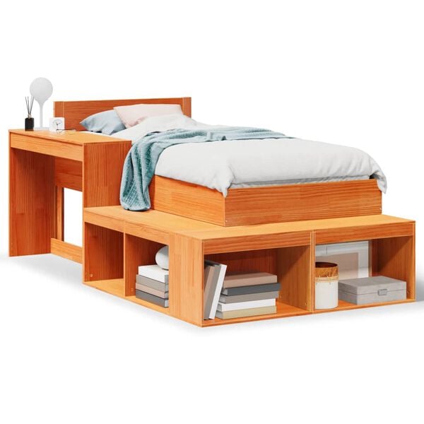 vidaXL Estructura de cama sin colch&oacute;n madera maciza marr&oacute;n 75x190 cm