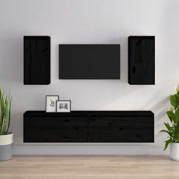 vidaXL Muebles para TV 4 piezas madera maciza de pino negro