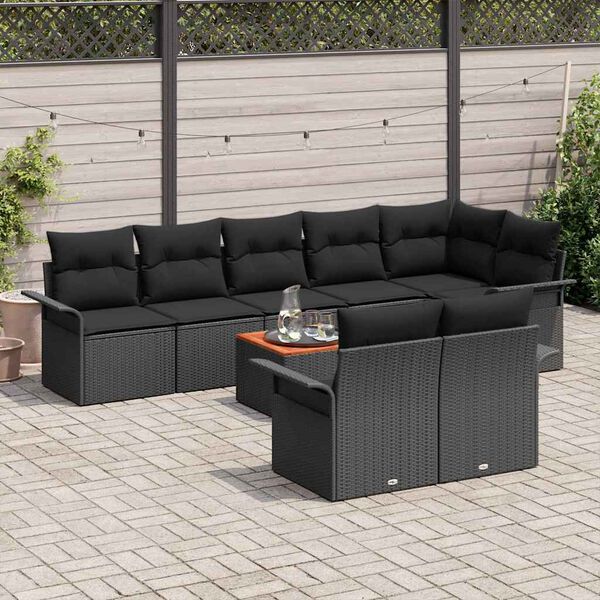 vidaXL Conjunto de sofás de jardín 9 pcs Negro ratán sintético