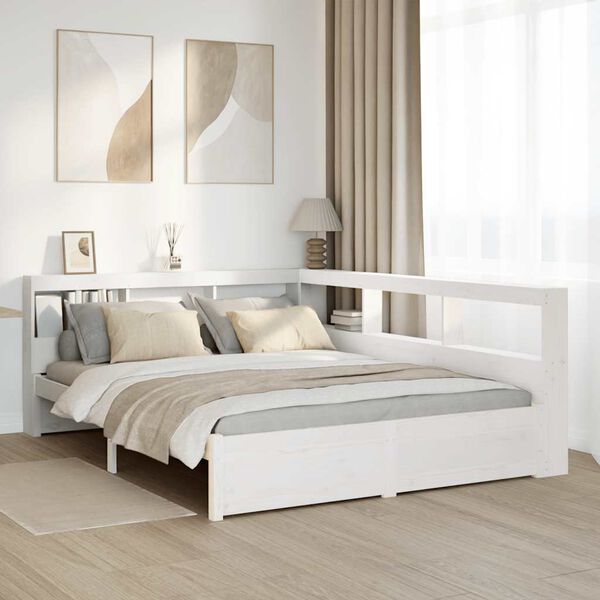 vidaXL Cama con estanter&iacute;a sin colch&oacute;n madera maciza blanca 150x200 cm