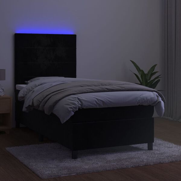vidaXL Cama box spring colch&oacute;n y LED terciopelo negro 80x200 cm