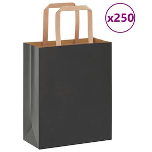 vidaXL Bolsas de papel con asas 250 uds negra 18x8x22 cm