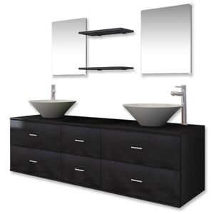 vidaXL Conjunto de muebles de ba&ntilde;o con lavabo y grifo 9 piezas negro